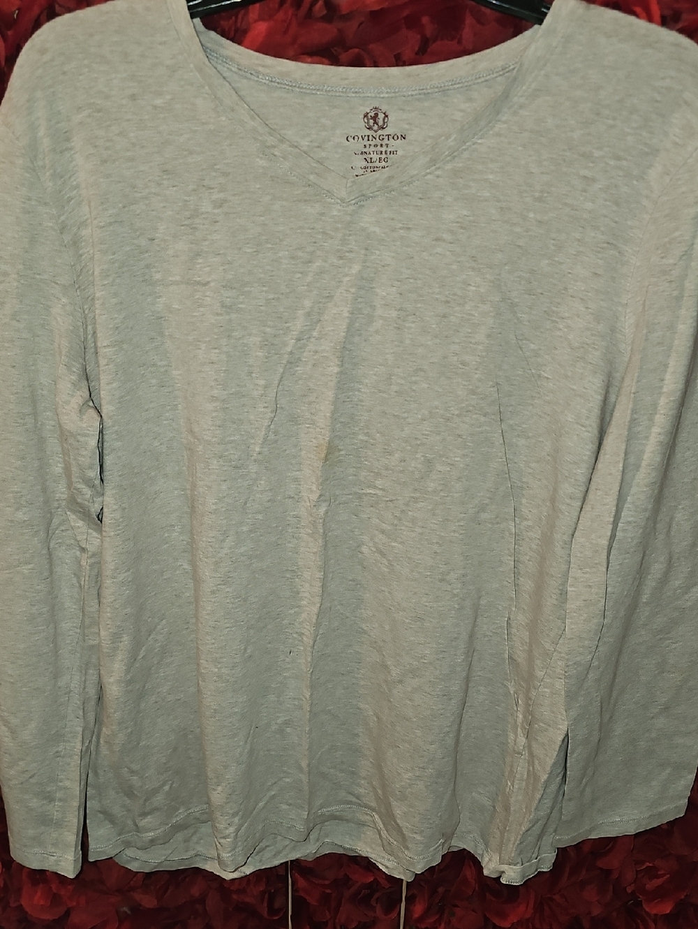 Covington Womens Sig. Fit Sport Heather Gray V-Neck Long Sleeve Top Size Xlarge